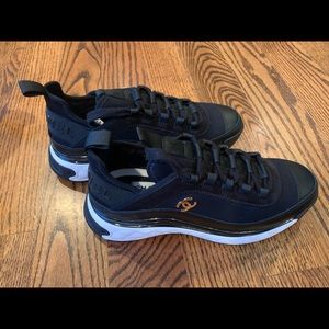 chanel sneakers, womens size 6.5, black and white.
